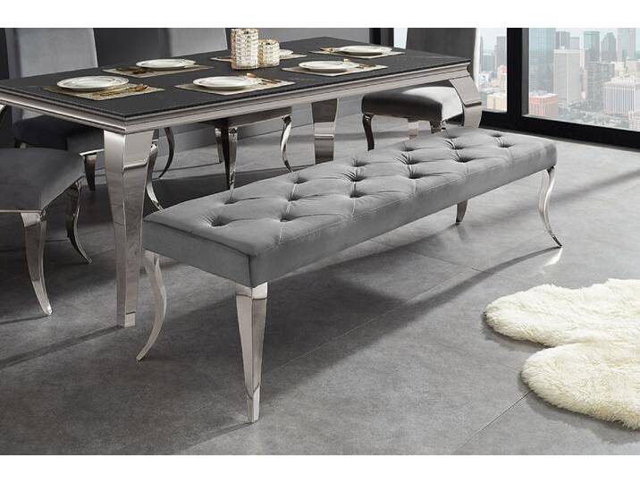 Chesterfield Sitzbank MODERN BAROCK DELUXE 170cm grau Samt silber Edelstahl Chesterfield Sitzbank MODERN BAROCK DELUXE 170cm grau Samt silber Edelstahl von Riess-Ambiente.de