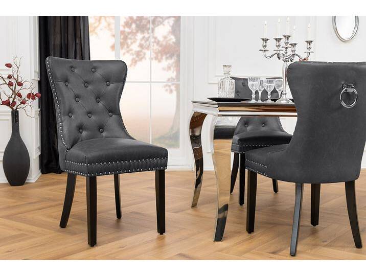 Chesterfield Stuhl CASTLE schwarz Kunstleder Massivholz mit Komfortgriff Esszimmerstuhl Küchenstuhl von Riess-Ambiente.de