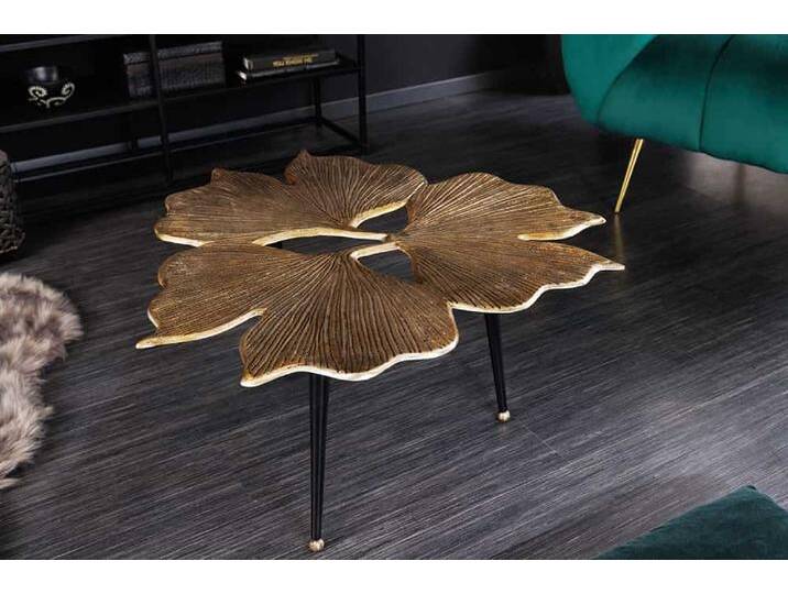 Dekorativer Couchtisch GINKGO LEAFS 75cm gold handmade Metall Sofatisch Wohnzimmertisch Glamour Barock Boheme von Riess-Ambiente.de