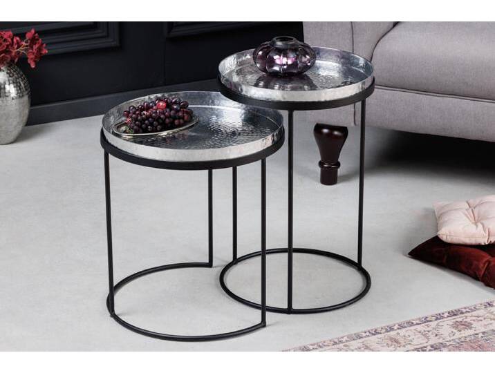 Design 2er Set Beistelltisch ELEMENTS 55cm silber Hammerschlag handmade rund Satztisch Modern Design 2er Set Beistelltisch ELEMENTS 55cm silber Hammerschlag handmade rund Satztisch Modern von Riess-Ambiente.de