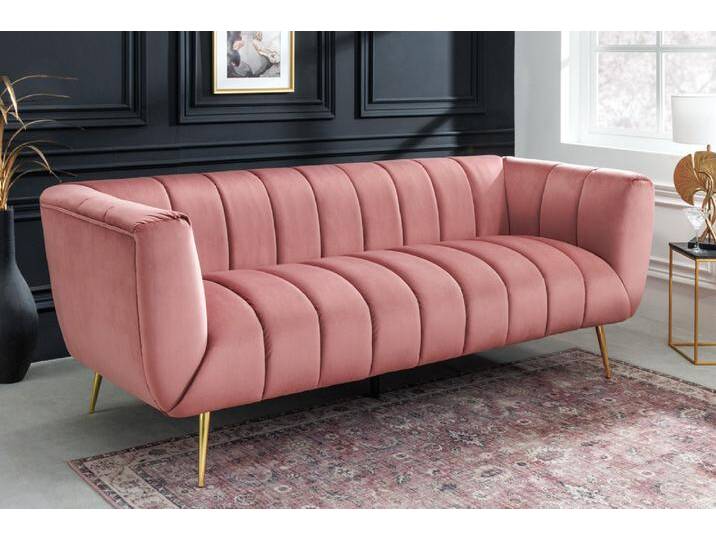 Design 3-Sitzer Sofa NOBLESSE 225cm altrosa Samt Federkern goldene Metallfüße Wohnzimmer Glamour Retro von Riess-Ambiente.de