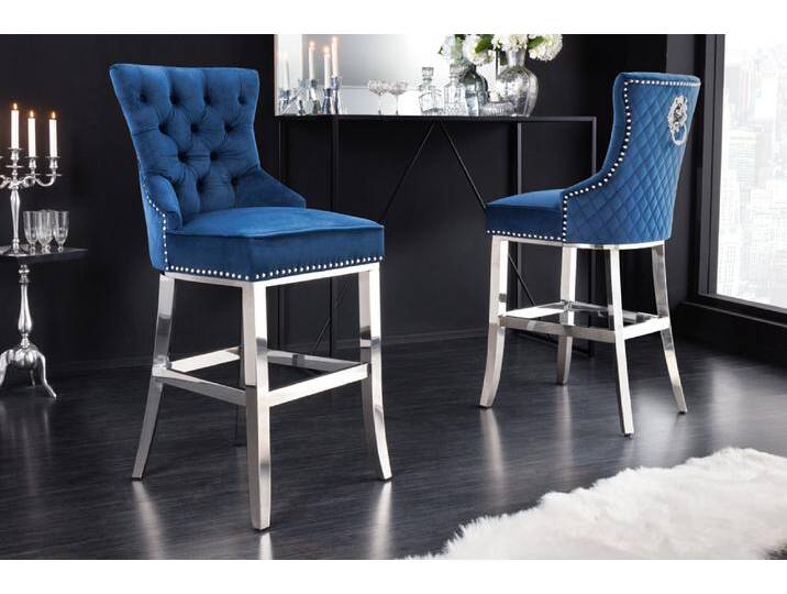 Design Barhocker CASTLE DELUXE royalblau Samt silber Edelstahl mit Lehne Chesterfield Polsterstuhl für Küche Tresenhocker Bistrohocker Küchenhocker Design Barhocker CASTLE DELUXE royalblau Samt silber Edelstahl mit Lehne Chesterfield Polsterstuhl für Küche Tresenhocker Bistrohocker Küchenhocker von Riess-Ambiente.de