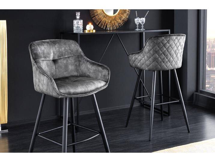 Design Barhocker EUPHORIA grau Samt schwarze Metallbeine Barstuhl mit Lehne Polsterstuhl für Küche Tresenhocker Bistrohocker Küchenhocker Retro Design Barhocker EUPHORIA grau Samt schwarze Metallbeine Barstuhl mit Lehne Polsterstuhl für Küche Tresenhocker Bistrohocker Küchenhocker Retro von Riess-Ambiente.de