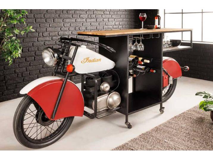 Design Bartisch EASY RIDER 230cm weiß rot schwarz Mangoholz Motorrad Upcycling Design Bartisch EASY RIDER 230cm weiß rot schwarz Mangoholz Motorrad Upcycling von Riess-Ambiente.de