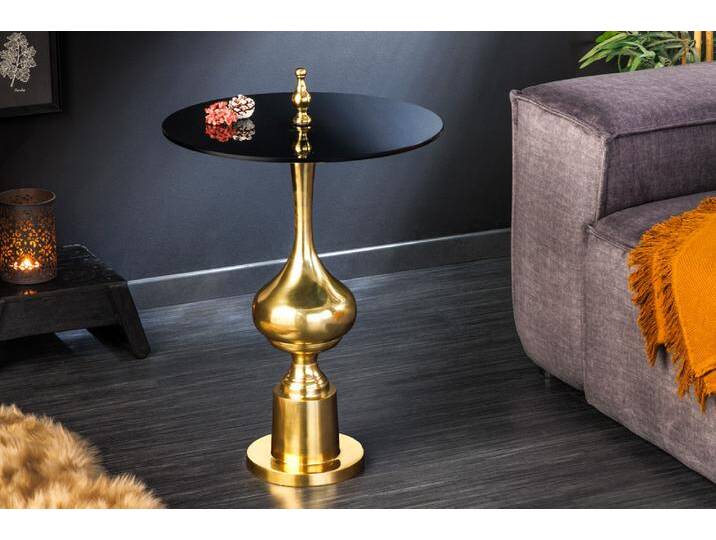 Design Beistelltisch ABSTRACT 45cm gold Metall schwarze Glasplatte handmade rund Säulentisch Glamour von Riess-Ambiente.de