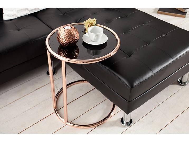 Design Beistelltisch ART DECO 40cm kupfer verchromtes Metall schwarz Glas rund Säulentisch Retro Modern von Riess-Ambiente.de