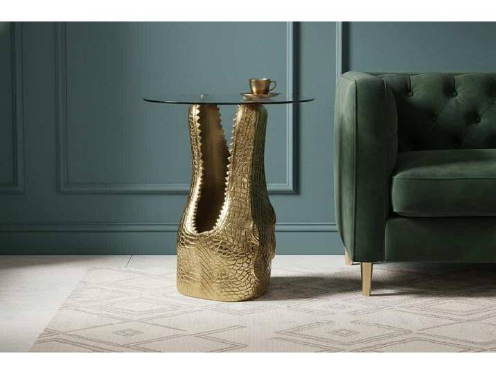 Design Beistelltisch WILDLIFE CROCODILE 50cm gold runde Glasplatte Krokodil Maritim Modern Design Beistelltisch WILDLIFE CROCODILE 50cm gold runde Glasplatte Krokodil Maritim Modern von Riess-Ambiente.de