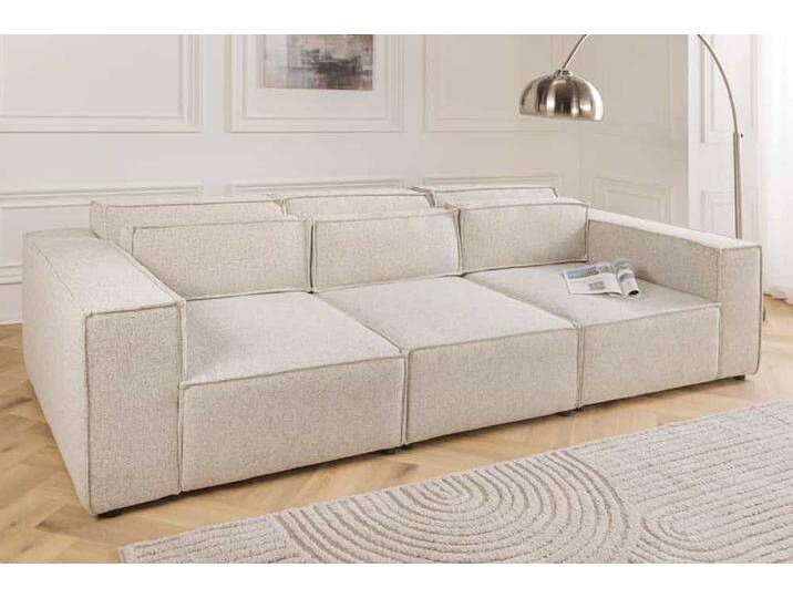 Design Big Sofa BOSSA NOVA 260cm beige Strukturstoff 3-Sitzer XXL-Couch Wohnzimmer Industrie & Loft Landhaus Modern Skandinavisch von Riess-Ambiente.de