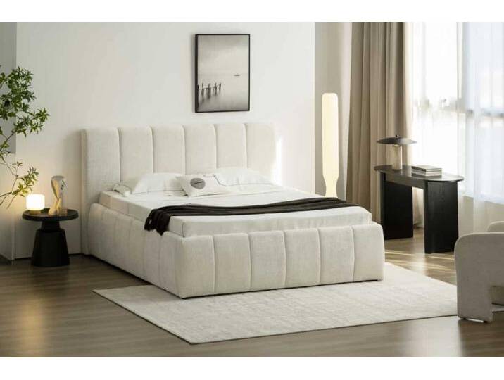 Design Boxbett ADLON 180x200cm beige Chenille mit Stauraum Landhaus Modern Natur Skandinavisch von Riess-Ambiente.de