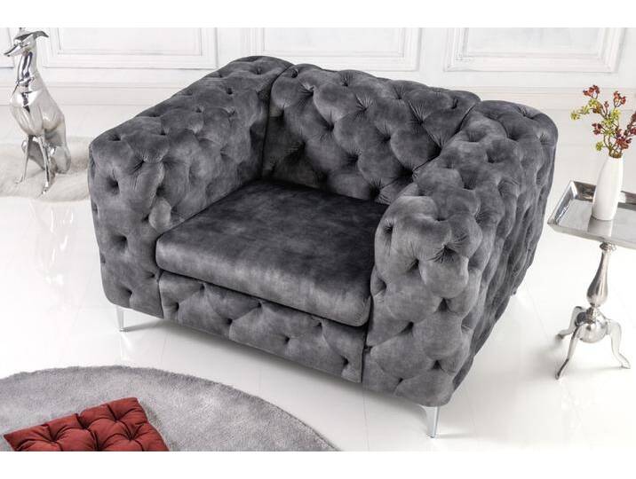 Design Chesterfield Sessel MODERN BAROCK 120cm dunkelgrau Samt von Riess-Ambiente.de
