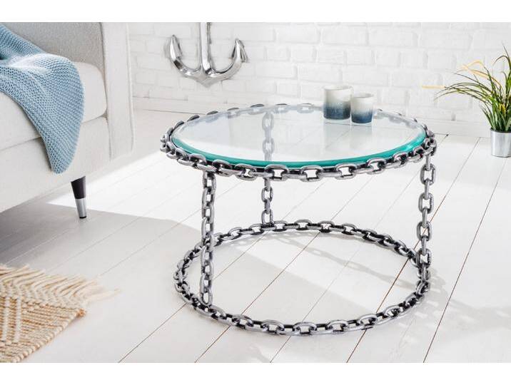 Design Couchtisch CHAINS 65cm silber handmade Metall rund Glasplatte Kettengestell Sofatisch Wohnzimmertisch Säulentisch Industrie & Loft Modern von Riess-Ambiente.de