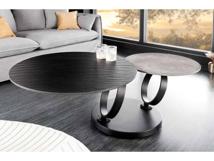 Design Couchtisch DANCING RINGS schwarz grau rund drehbar Keramik Metall Sofatisch Wohnzimmertisch Säulentisch Glamour Industrie & Loft Modern von Riess-Ambiente.de
