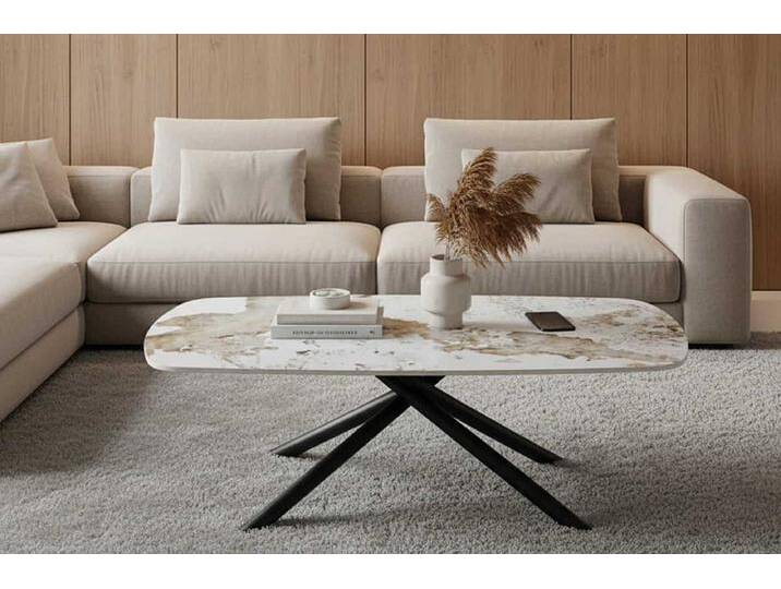 Design Couchtisch OSAKA 110cm weiß schwarz Pandora Keramik mit Sterngestell rechteckig Sofatisch Wohnzimmertisch Modern von Riess-Ambiente.de