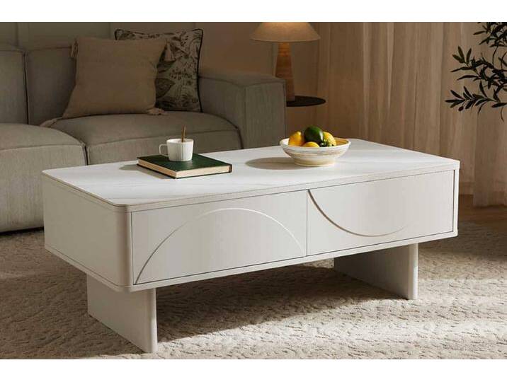 Design Couchtisch SAVOY 120cm weiß Keramik Marmor mit Schubladen rechteckig Sofatisch Wohnzimmertisch Modern von Riess-Ambiente.de