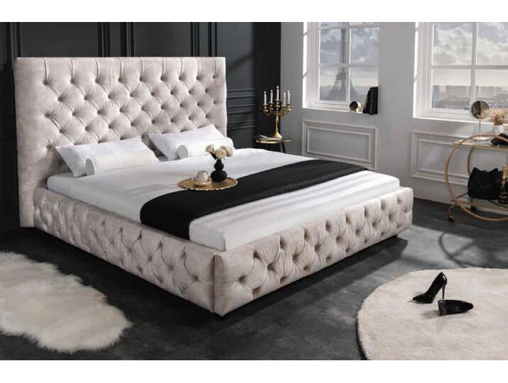Design Doppelbett PARIS 180x200cm champagner beige Samt Chesterfield Polsterbett Design Doppelbett PARIS 180x200cm champagner beige Samt Chesterfield Polsterbett von Riess-Ambiente.de