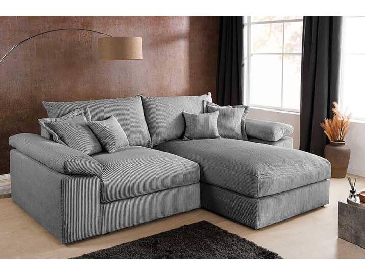 Design Ecksofa ATMOSPHERE XL 245cm anthrazit Cord Federkern 3-Sitzer inkl. Kissen L-Form Wohnzimmer Landhaus Modern Skandinavisch von Riess-Ambiente.de