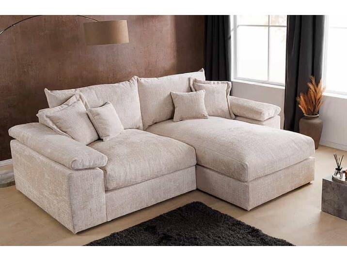 Design Ecksofa ATMOSPHERE XL 245cm champagner beige Chenille Federkern 3-Sitzer L-Form Wohnzimmer Landhaus Modern Skandinavisch von Riess-Ambiente.de