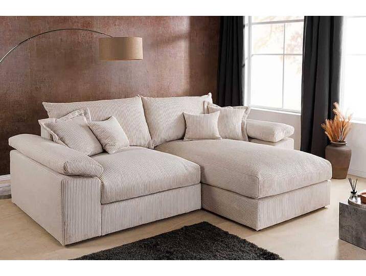 Design Ecksofa ATMOSPHERE XL 245cm champagner beige Cord Federkern inkl. Kissen L-Form Wohnzimmer Landhaus Modern Skandinavisch von Riess-Ambiente.de