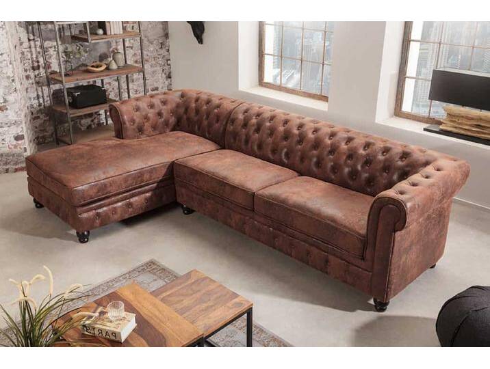 Design Ecksofa CHESTERFIELD 270cm antik braun Microfaser Federkern Ottomane links Vintage L-Form Wohnzimmer Design Ecksofa CHESTERFIELD 270cm antik braun Microfaser Federkern Ottomane links Vintage L-Form Wohnzimmer von Riess-Ambiente.de