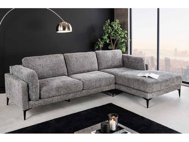 Design Ecksofa MANHATTAN 295cm grau Strukturstoff Chenille Federkern 3-Sitzer Metallfüße L-Form Wohnzimmer Modern Retro von Riess-Ambiente.de