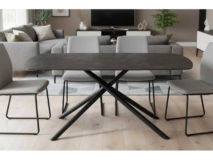 Design Esstisch OSAKA 160cm anthrazit Keramik schwarz Sterngestell Metall rechteckig Esszimmertisch 6 Personen Modern von Riess-Ambiente.de