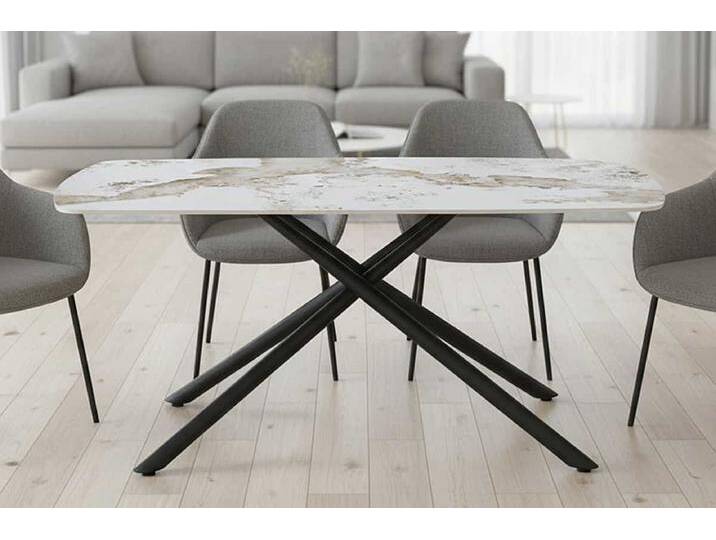 Design Esstisch OSAKA 160cm weiß schwarz Pandora Keramik Sterngestell Metall rechteckig Esszimmertisch 6 Personen Modern von Riess-Ambiente.de