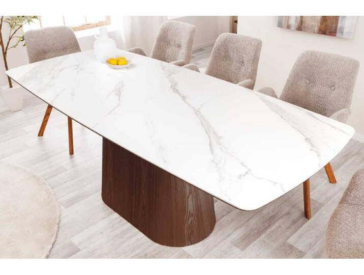Design Esstisch UNIQUE 200cm weiß Walnuss Keramik Marmor Säulenfuß rechteckig Esszimmertisch 8+ Personen Modern Natur von Riess-Ambiente.de