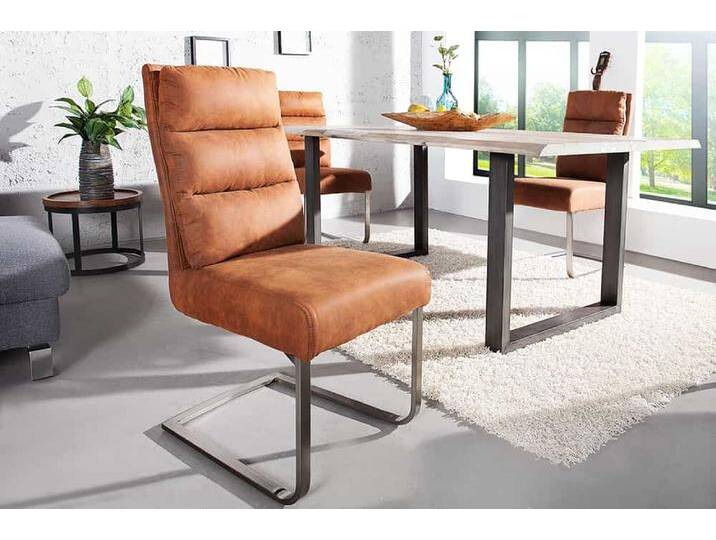 Design Freischwinger Stuhl COMFORT hellbraun mit Edelstahl-Gestell Polsterstuhl Esszimmerstuhl Küchenstuhl Industrie & Loft Design Freischwinger Stuhl COMFORT hellbraun mit Edelstahl-Gestell Polsterstuhl Esszimmerstuhl Küchenstuhl Industrie & Loft von Riess-Ambiente.de