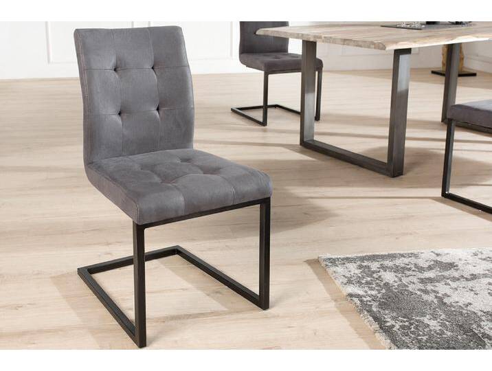 Design Freischwinger Stuhl OXFORD vintage grau Microfaser Eisengestell Metall schwarz Polsterstuhl Esszimmerstuhl Küchenstuhl von Riess-Ambiente.de