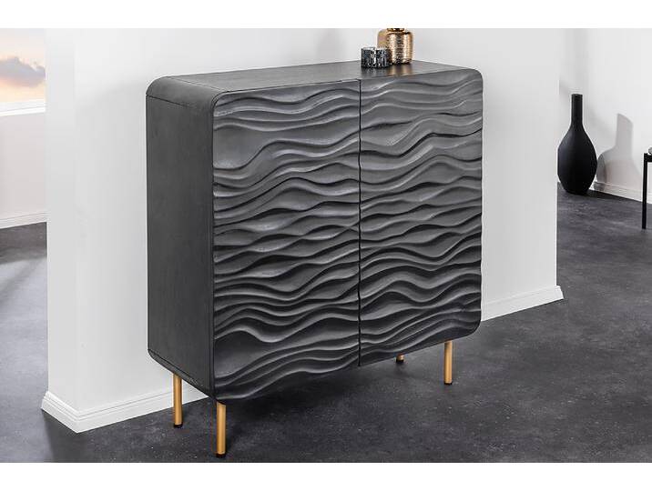 Design Highboard WAVE 120cm schwarz Mangoholz mit 3D Schnitzereien mattgold Metallbeine Retro Glamour Industrie & Loft Maritim Modern Design Highboard WAVE 120cm schwarz Mangoholz mit 3D Schnitzereien mattgold Metallbeine Retro Glamour Industrie & Loft Maritim Modern von Riess-Ambiente.de