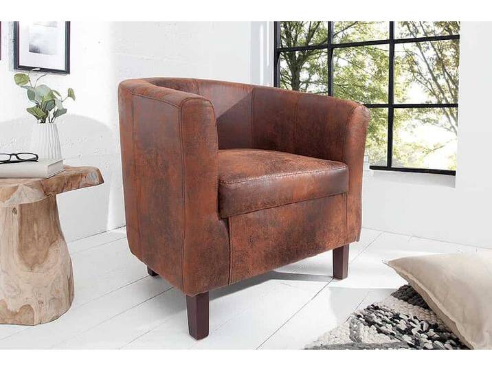 Design Lounge Sessel HEMINGWAY whisky braun mit Armlehnen Cocktailsessel Massivholzbeine Retro von Riess-Ambiente.de