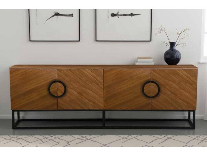 Design Lowboard GRANDEZZA 180cm natur Walnuss-Design schwarz Metall viel Stauraum von Riess-Ambiente.de