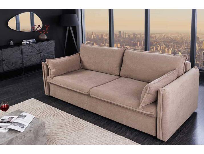 Design Schlafsofa APARTMENT 215cm taupe Cord 3-Sitzer Couch Wohnzimmer Retro Vintage von Riess-Ambiente.de