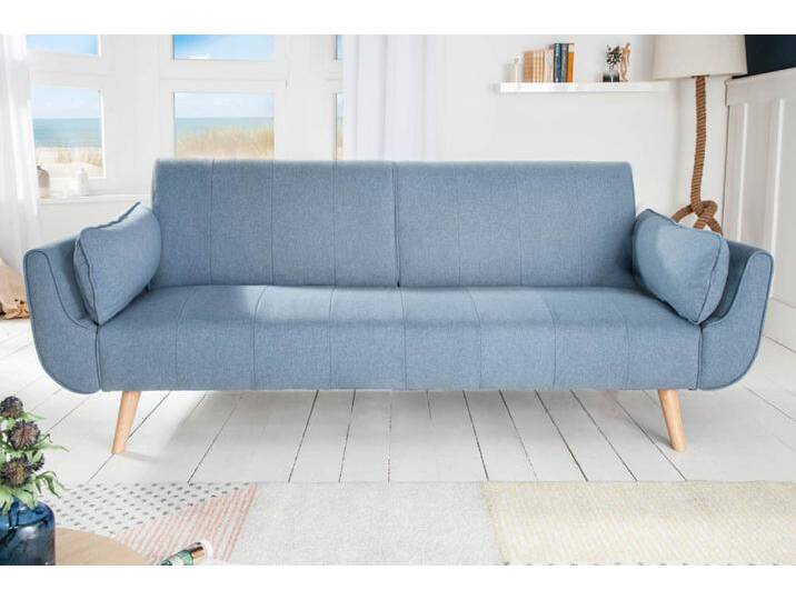Design Schlafsofa DIVANI 220cm hellblau Strukturstoff Scandinavian 3-Sitzer mit Bettfunktion Wohnzimmer Retro Skandinavisch von Riess-Ambiente.de