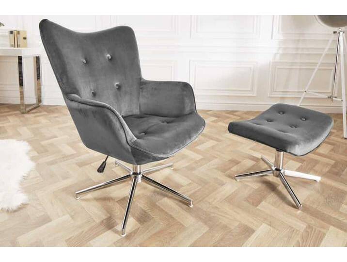 Design Sessel MR. LOUNGER grau chrom Samt höhenverstellbar drehbar Retro von Riess-Ambiente.de