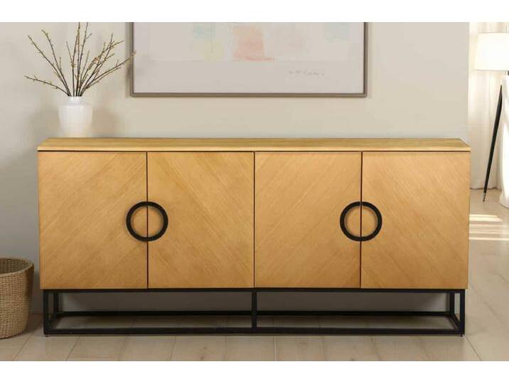 Industrial Sideboard GRANDEZZA 180cm natur Eichen-Design schwarz Metall viel Stauraum von Riess-Ambiente.de