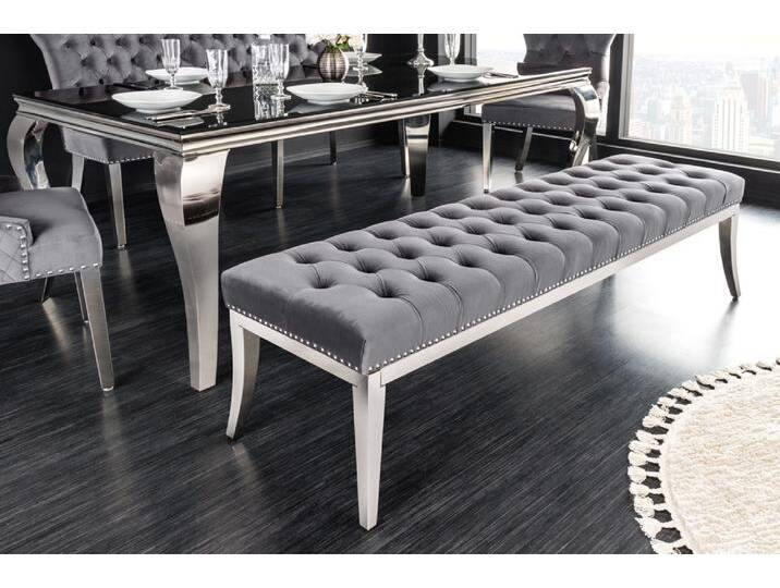 Design Sitzbank CASTLE DELUXE 165cm grau Samt silber Edelstahl gepolstert Barock Chesterfield Glamour von Riess-Ambiente.de