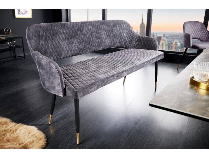 Design Sitzbank PARIS 160cm grau Samt Rückenlehne goldene Fußkappen Retro von Riess-Ambiente.de