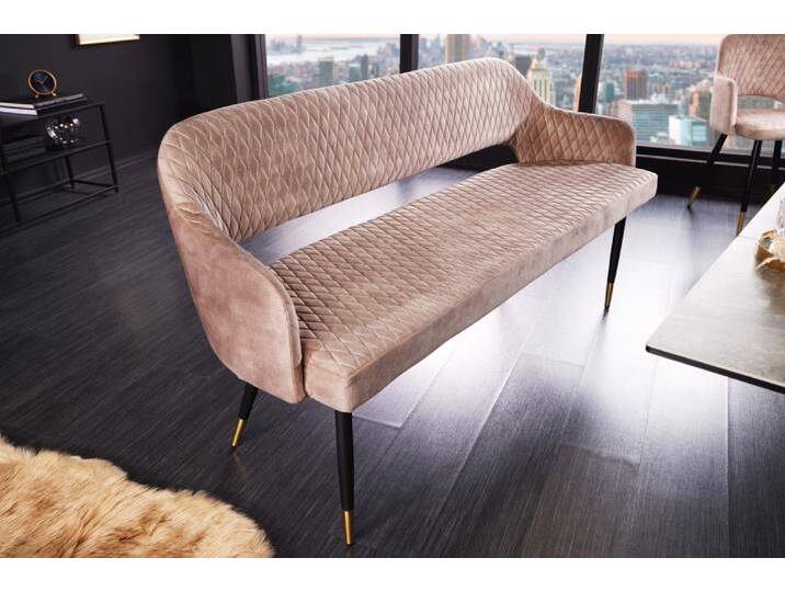 Design Sitzbank PARIS 160cm greige Samt Rückenlehne goldene Fußkappen Retro Design Sitzbank PARIS 160cm greige Samt Rückenlehne goldene Fußkappen Retro von Riess-Ambiente.de