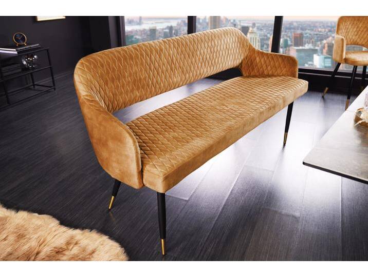 Design Sitzbank PARIS 160cm senfgelb Samt Retro Rückenlehne Design Sitzbank PARIS 160cm senfgelb Samt Retro Rückenlehne von Riess-Ambiente.de