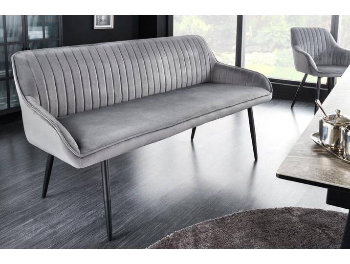 Design Sitzbank TURIN 160cm silbergrau Samt schwarz Metall Armlehne Retro von Riess-Ambiente.de