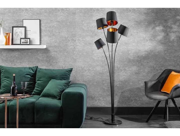 Design Stehlampe LEVELS 176cm mit 5 Leinenschirmen schwarz gold Stehleuchte Glamour Retro Design Stehlampe LEVELS 176cm mit 5 Leinenschirmen schwarz gold Stehleuchte Glamour Retro von Riess-Ambiente.de