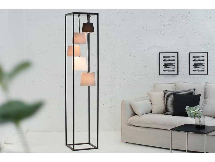 Design Stehlampe LEVELS 180cm schwarz grau 5 Leinenschirme Retro Modern Landhaus Design Stehlampe LEVELS 180cm schwarz grau 5 Leinenschirme Retro Modern Landhaus von Riess-Ambiente.de
