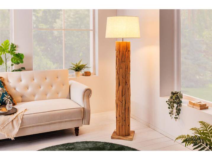 Design Stehlampe ROOTS 160cm Treibholz Leinenschirm beige handmade Maritim Natur Rustikal von Riess-Ambiente.de