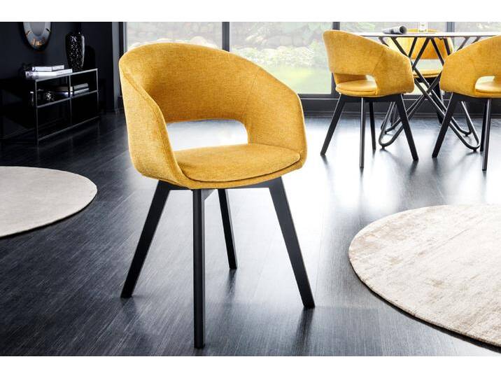 Design Stuhl NORDIC STAR senfgelb Strukturstoff Massivholz schwarz mit Armlehne gepolstert Esszimmerstuhl von Riess-Ambiente.de
