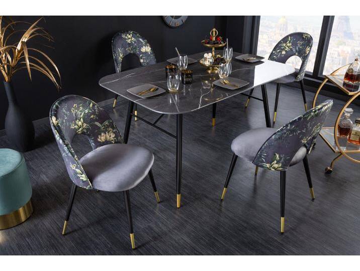 Design Stuhl PRÊT-À-PORTER grau Samt florales Muster und goldene Fußkappen Polsterstuhl Esszimmerstuhl Küchenstuhl Glamour Retro Design Stuhl PRÊT-À-PORTER grau Samt florales Muster und goldene Fußkappen Polsterstuhl Esszimmerstuhl Küchenstuhl Glamour Retro von Riess-Ambiente.de
