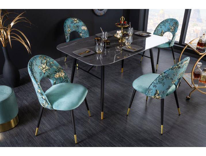 Design Stuhl PRÊT-À-PORTER türkis Samt florales Muster und goldene Fußkappen Polsterstuhl Esszimmerstuhl Küchenstuhl Glamour Retro Design Stuhl PRÊT-À-PORTER türkis Samt florales Muster und goldene Fußkappen Polsterstuhl Esszimmerstuhl Küchenstuhl Glamour Retro von Riess-Ambiente.de
