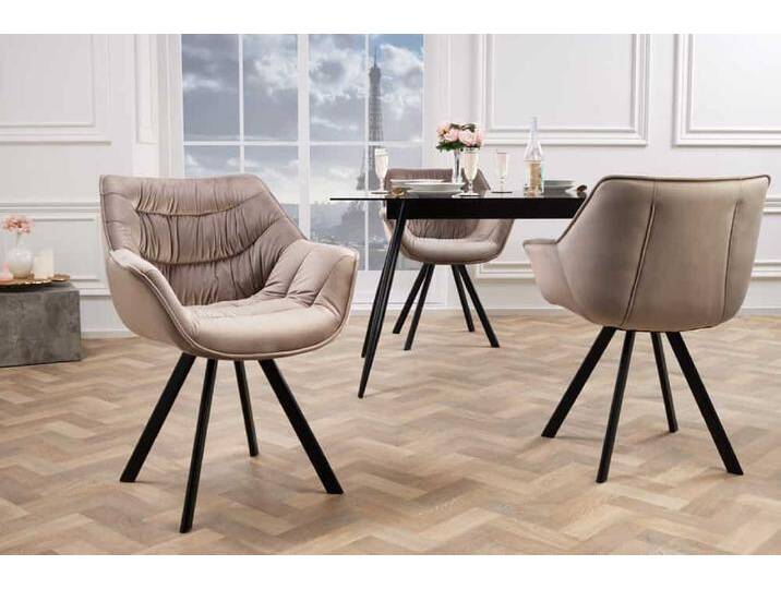 Design Stuhl THE DUTCH COMFORT champagner greige Samt Retro Stil mit Armlehnen Polsterstuhl Esszimmerstuhl Küchenstuhl von Riess-Ambiente.de
