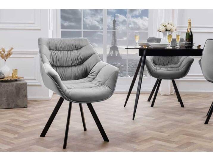Design Stuhl THE DUTCH COMFORT grau Samt Retro Stil mit Armlehnen Polsterstuhl Esszimmerstuhl Küchenstuhl von Riess-Ambiente.de