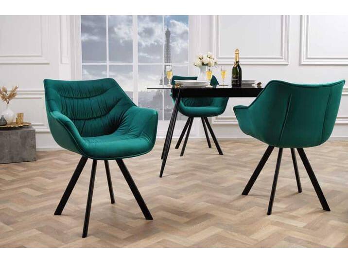 Design Stuhl THE DUTCH COMFORT smaragdgrün Samt Retro Stil mit Armlehnen Polsterstuhl Esszimmerstuhl Küchenstuhl von Riess-Ambiente.de